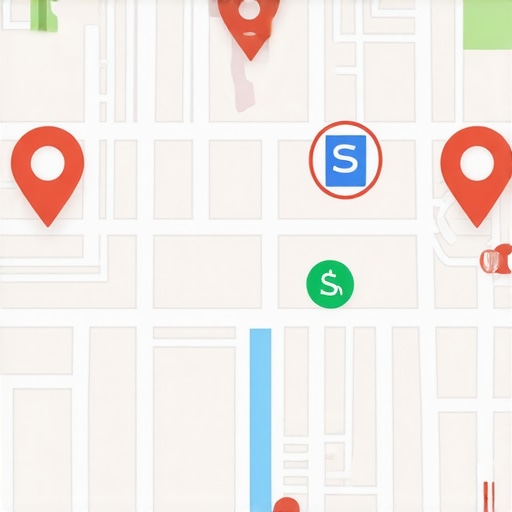 Advanced Maps Optimization Strategy A detailed map with local business icons and SEO elements