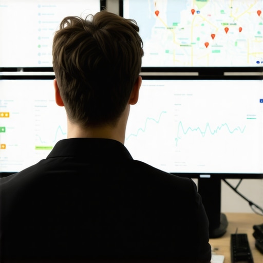 SEO expert reviewing local map rankings with analytics tools.