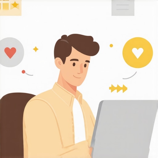 Business owner updating Google My Business profile on laptop with maps and review icons