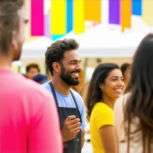 Business owner participating in community event to boost local relevance and SEO