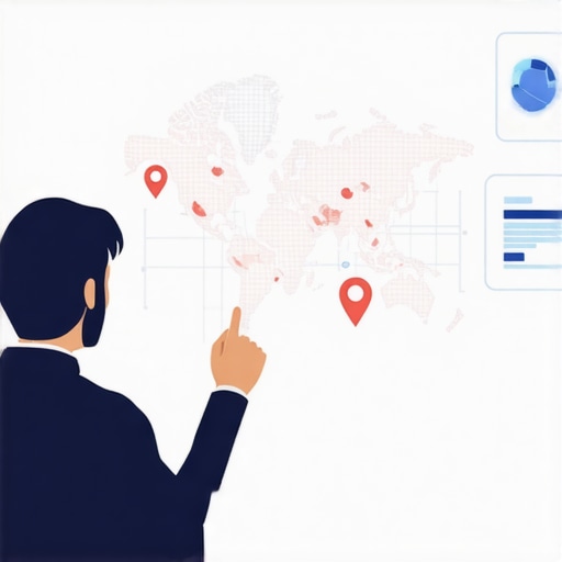 Professional analyzing local SEO tactics with digital map and data analytics