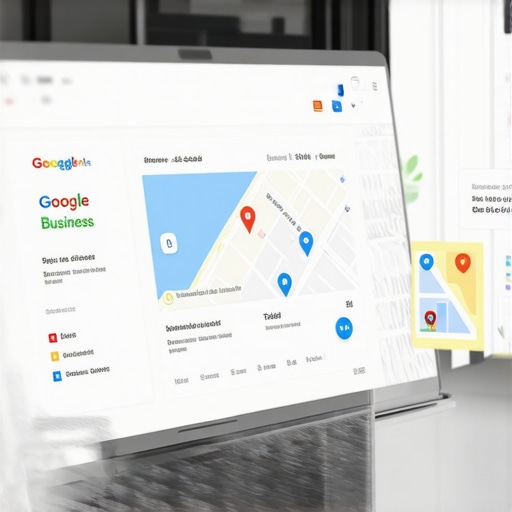 Business owner optimizing GMB profile Person working on local SEO for business on laptop with maps and SEO tools