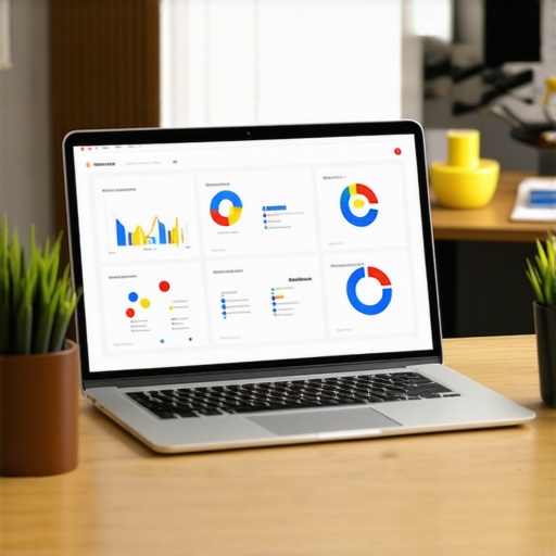 Laptop screen showing local SEO dashboards and citation management tools.