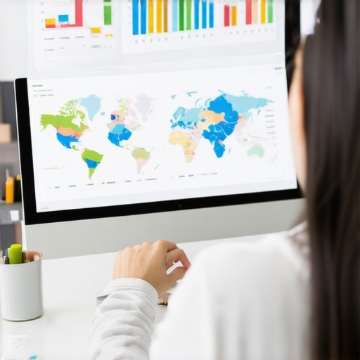 Person reviewing local SEO analytics on a monitor with charts and maps