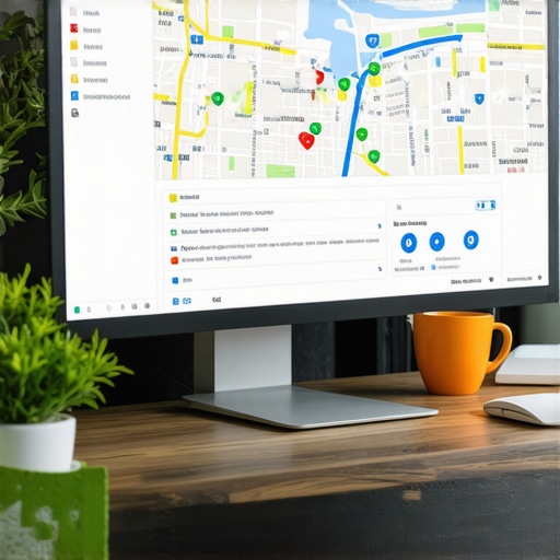 Optimizing Local Map SEO with Tools Screenshot of SEO dashboard showing local search rankings and Google Maps interface in a workspace setting