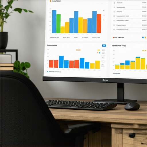 SEO Dashboard for Map Optimization A professional analyzing local SEO metrics on a digital dashboard in an office environment.