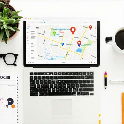 Local Map SEO Optimization Workspace Person working on local SEO strategies using maps and analytics tools
