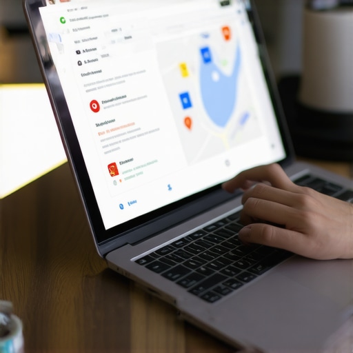 Optimizing GMB Profile on Laptop Business owner working on Google My Business profile with local SEO tools.