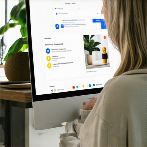 Business owner editing Google My Business profile on a laptop in an office setting