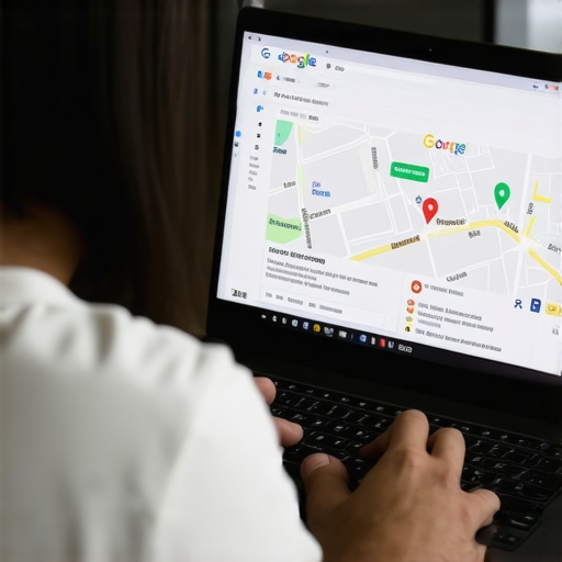 Optimizing Your GMB Profile Business owner editing Google My Business listing on laptop with map interface