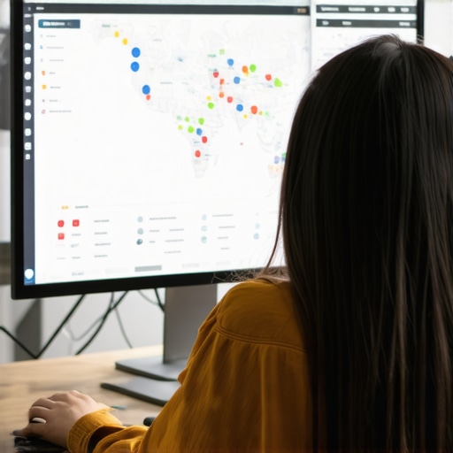 Person reviewing maps and SEO analytics on a computer for local visibility maintenance.